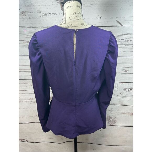 Express Purple Puff Sleeve Ruched Waist Peplum Blouse Top Womens Medium - Picture 2 of 4